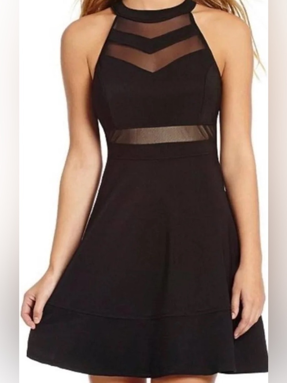 Honey and Rosie Black Sleeveless Mesh Detailing Dress